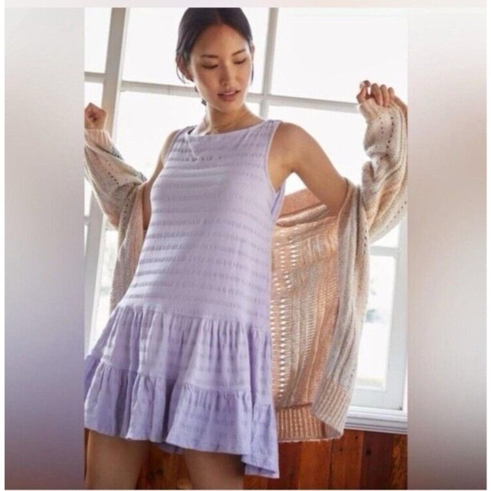 Anthropologie Flounced Open Back Mini Dress size XS Lavender Boho